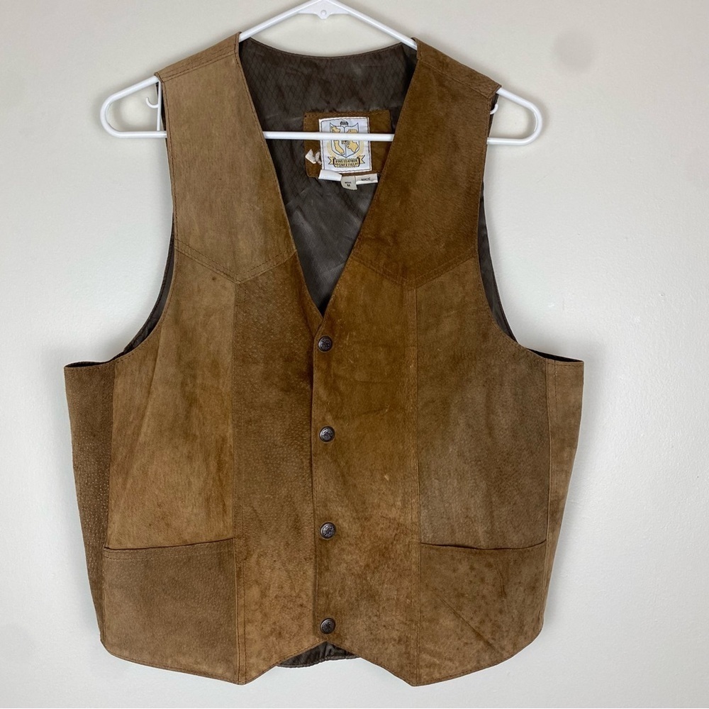 Vintage Genuine Leather Brown Cowboy Western Vest Medium